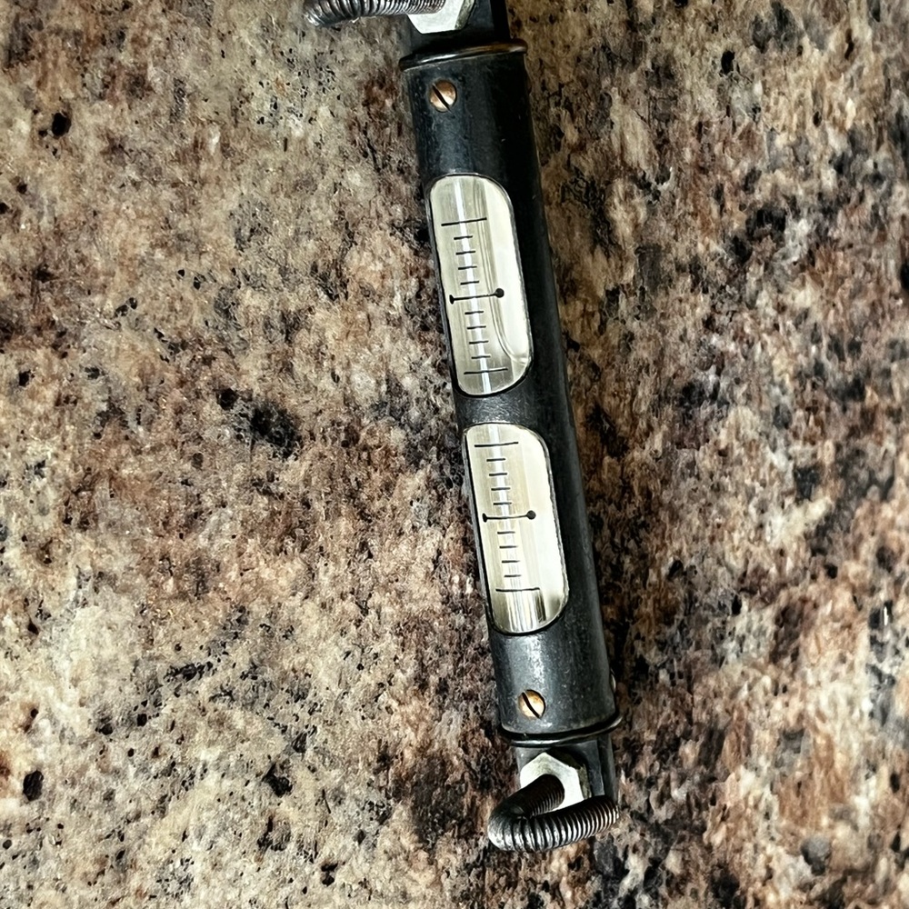 VINTAGE Black Metal Tension Gauge with Dual Vial Indicators or string line level
